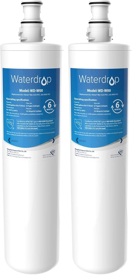 Waterdrop 3US-MAX-F01 Replacement Filter, Replacement for Filtrete® 3US-PF01, 3US-PS01, Maximum 3US-MAX-S01, Aqua-Pure C-Cyst-FF, Manitowoc K-00337, K-00338, NSF/ANSI 42 Certified, Pack of 2