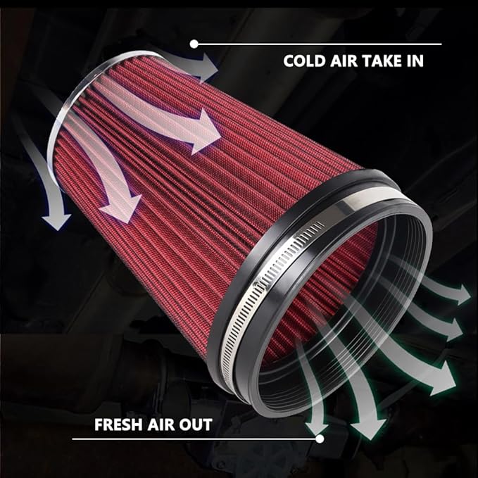 6" Inlet Cold Air Intake Filter Cone Replacement Performance Washable Clamp-On Dry Air Filters Red (8" Tall)