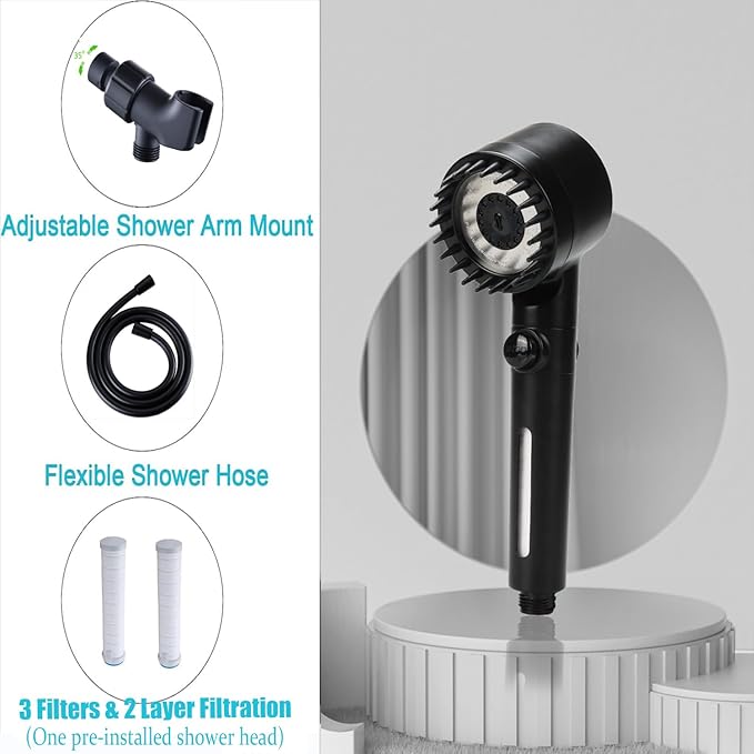 Shower Head with Handheld, Shower Heads High Pressure, High Flow Even with Low Water Pressure-Hand Held Showerhead Set,3 Modes Filtered Showerhead with 59″Replacement Hose/Bracket/Cotton Filters