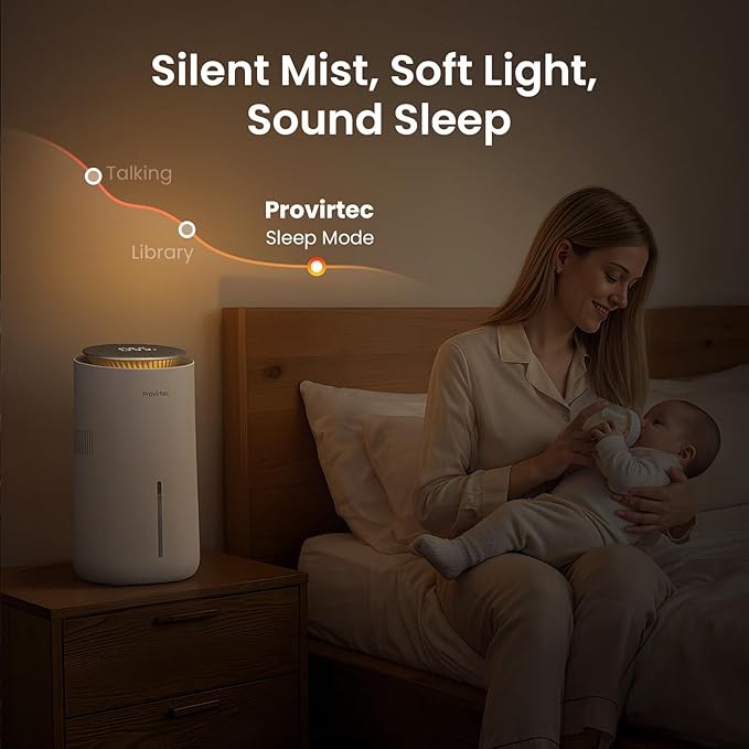 MistFree Evaporative Humidifier for Bedroom, 3L No White Dust for Sensitive Individuals & Kids, Auto Humidity Control, Ultra Quiet Sleep Mode, Easy Clean Tank for Office & Small Room