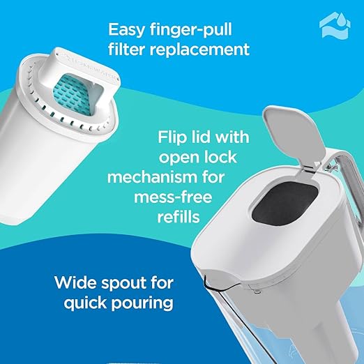 HOMEWATER 10-Cup Pitcher Filter (White) – BPA-Free, High-Capacity 2.4L Pitcher with Fast-Flow Carbon Filter, Wide Mouth for Easy Pouring, Removable Filter Replacement, Locking Lid, and Dishwasher-Safe