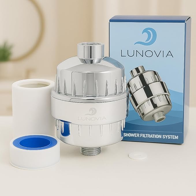 Shower Filter for Hard Water – Reduces Impurities That Cause Dry Skin, Itchy Scalp & Dull Hair – Easy Install – Universal Fit – Works with Standard Wall & Handheld Showers