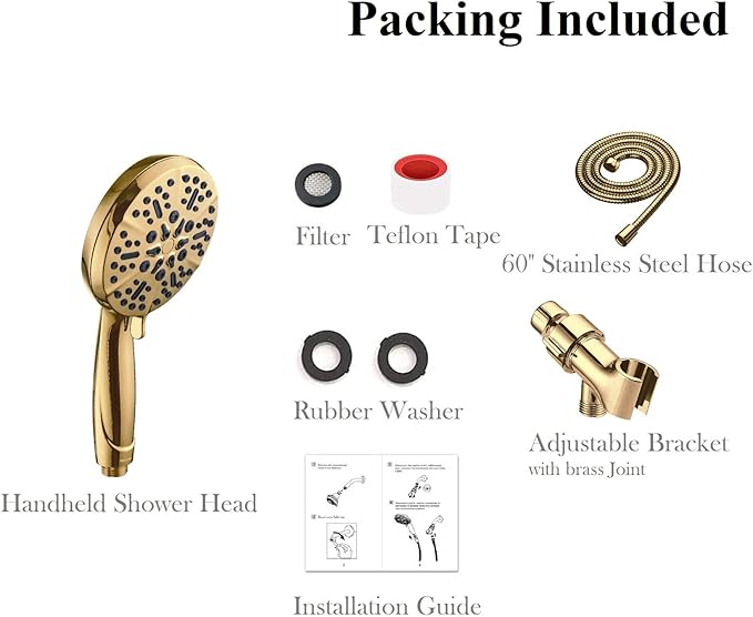 Gold Shower Head with Handheld High Pressure – The High Flow Rain Showerhead with Extra 60" Long Hose and Adjustable Overhead Brass Holder Anti-Clog Silicone Nozzles – Upgrade your Luxurious Bathroom