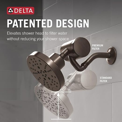 Delta Faucet 5-Setting H2Okinetic Shower Head Oil Rubbed Bronze with Clarifi Premium Shower Filter Attachment with Filter