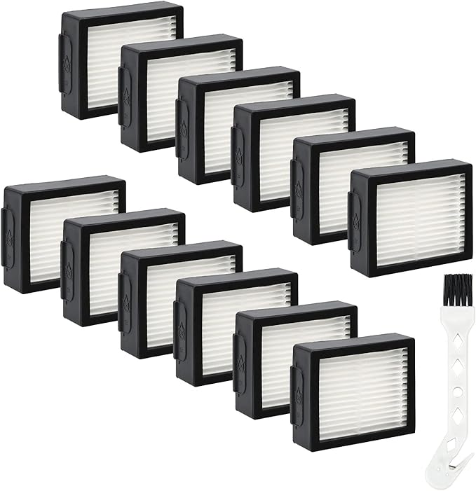 High Efficicency Filters Replacement for iRobot Roomba E, I and J Series i7 i7+/plus i3 i3+ E5 E6 E7 i4 i6 i6+ i8 i8+ Vacuum Cleaners Parts, 9 Pack 4639161 Filters + 1 Cleaning Brush