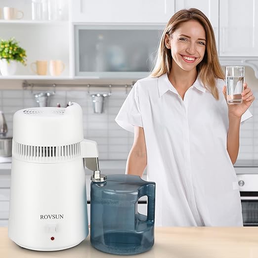 ROVSUN【Upgraded】 1.6 Gallon/6L Countertop Water Distiller with Flame-Retardant Material & BPA-Free Container, Home Distilled Water Machine Maker Distilling Water Purifier, Stainless Steel Interior