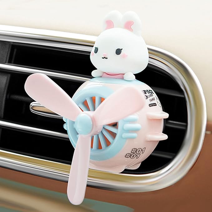 2 Pcs Pilot Car Air Freshener, Cute Duck Car Vent Clip Air Freshener Automotive Air Outlet Fan Diffuser, Automotive Interiors Vent Decoration (Rabbit+Duck)