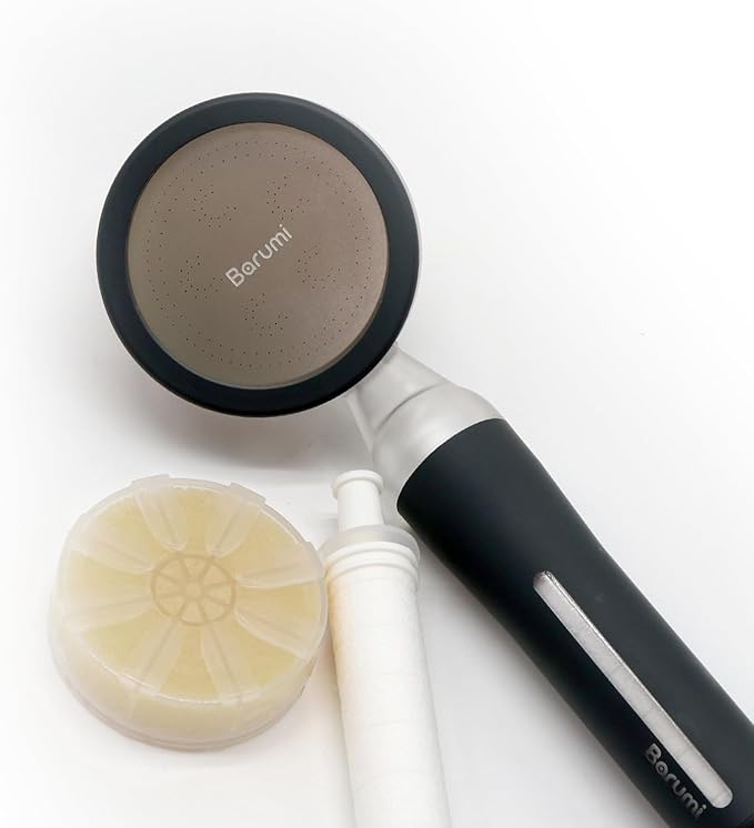 Barumi Pluo Handheld Filtered Shower Head - Black Finish | Vitamin C Filter for Healthy Skin & Hair | High Pressure Soft Spray | Dual Filtration Removes Chlorine & Impurities | Gentle Shower for Pets
