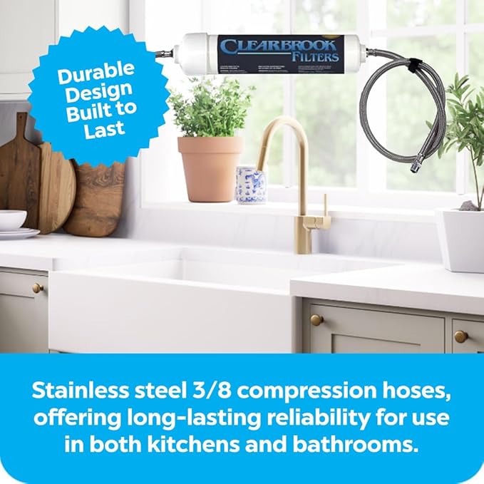 Clearbrook OSF-12 Original Sink Filter, Stainless Steel 3/8 Compression Hoses, Durable Water Filtration System for Kitchens & Bathrooms