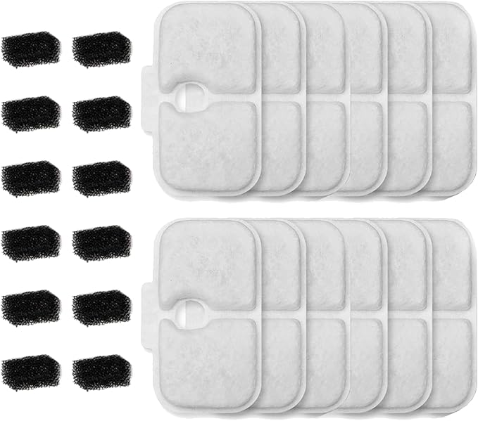 12 Packs Cat Water Fountain Filter Replacement Compatible with PETLIBRO® Dockstream Cat Water Fountain PLWF005/PLWF115/PLWF105,Triple Filtration System Replacement Filter with Pre-Filter Sponge