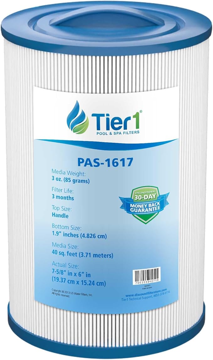 Tier1 Replacement for Waterway Spa Filter 817-0050 | Compatible with Pleatco PWW50, FC-0359, 6CH-940 | 7-5/8" × 6" | Trilobal Fabric | High Flow | Washable Spa Filter Cartridge
