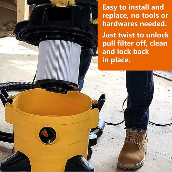 DXVC6910 HEPA Cartridge Filter Replacement Fit for DEWALT Wet/Dry Filter Vacuum Cleaners-Regular 6-16 Gallon, Compatible with DeWalt DXV06P DXV09P DXV10P DXV10PL DXV10SA DXV12P DXV14P DXV16P 2pcs