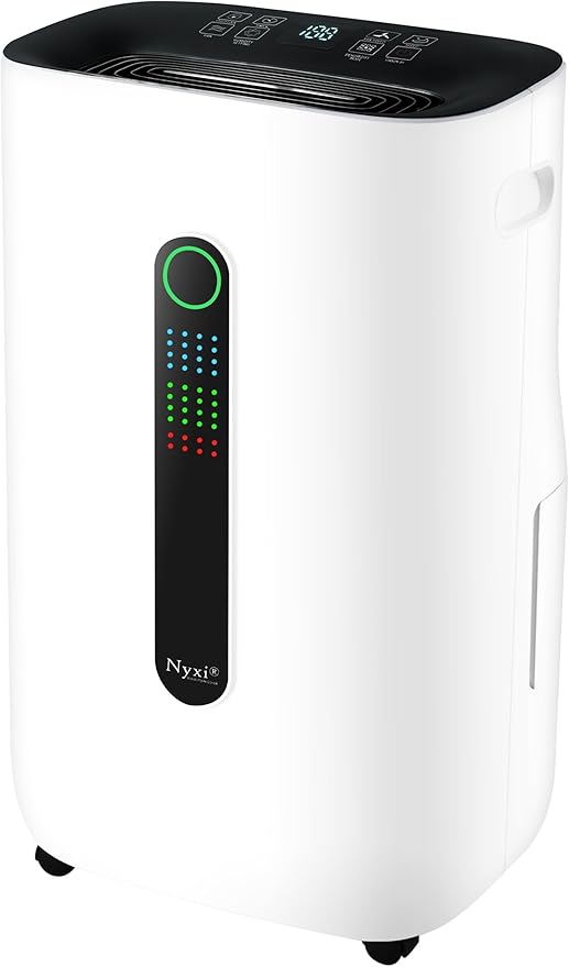 Nyxi 4,500 Sq Ft Home Dehumidifier, Most Efficient Energy Star, XL 1.7 Gallon Tank, Drain Hose, Digital Humidity Control & 24-Hour Timer, Removes Moisture 50 Pints from Rooms, Laundry, Office