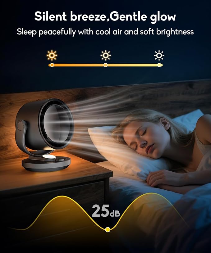 let'me Desk Fan, 100-Speed Table Fan with Digital Display, Rechargeable Portable Fan with Warm Night Light, 135°Auto Oscillating Fan and 12H Timer, Small Quiet Desk Fan for Bedroom, Home, Office