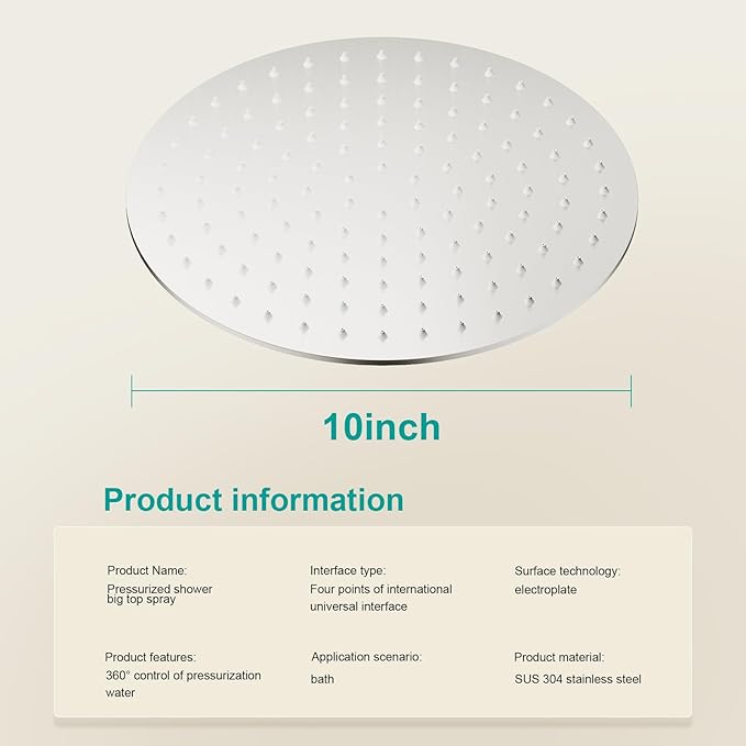 All Metal Rain Shower Head - Heavy Duty Stainless Steel, Easy Install, High Water Flow, Ultra-Thin Modern Design for Bathroom (Brushed Nickel, 10）BNW0088