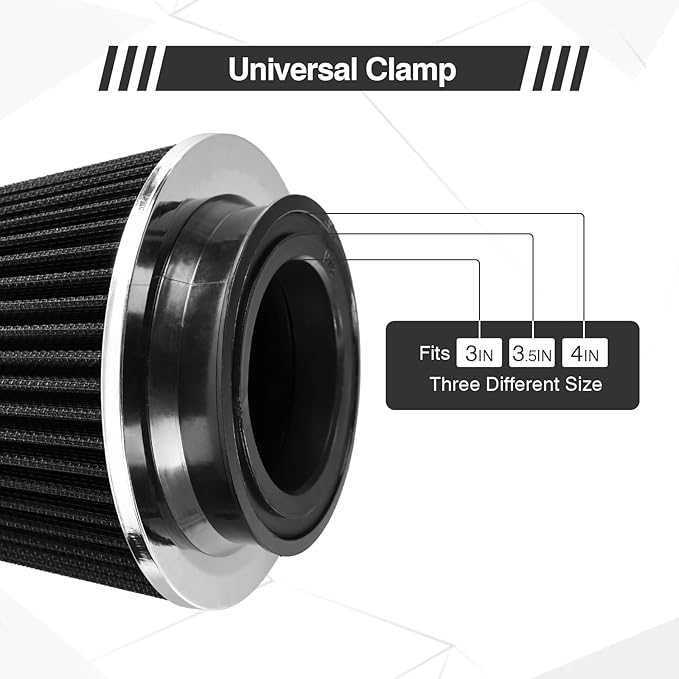 Universal Clamp On Air Intake Filter fits 3 In /3.5 In /4 In Three Different Size, Cone Air Intake Filter（Black）