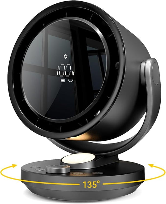 let'me Desk Fan, 100-Speed Table Fan with Digital Display, Rechargeable Portable Fan with Warm Night Light, 135°Auto Oscillating Fan and 12H Timer, Small Quiet Desk Fan for Bedroom, Home, Office