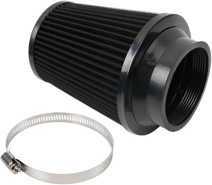 Clamp-On Cold Air Intake Filter, High Performance, Washable Filter, Replacement Air Filter, Flange Diameter 3inch/76mm Black