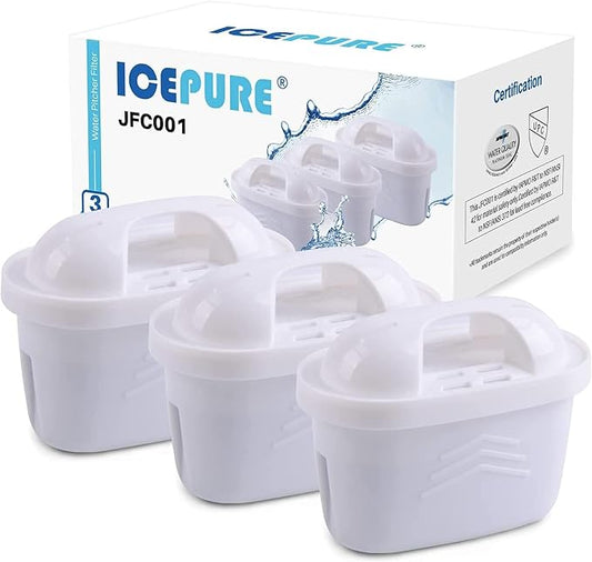ICEPURE JFC001 Pitcher Water Filter Compatible with Brita Maxtra+/Maxtra/Mava, 1001122, Reduces Chlorine and Limescale, 3PACK