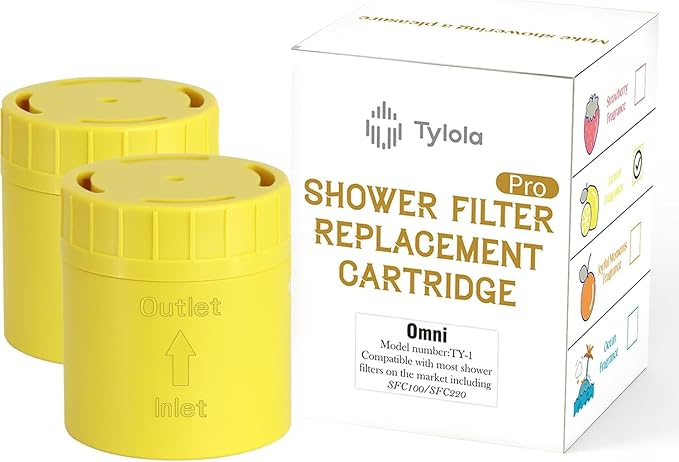 2-PACK High Output Universal Shower Filter Replacement Cartridge–Efficiently Remove Chlorine, Heavy Metals & dirt, Infused with Vitamin C Lemon Scent – Promote Healthier Hair & Skin