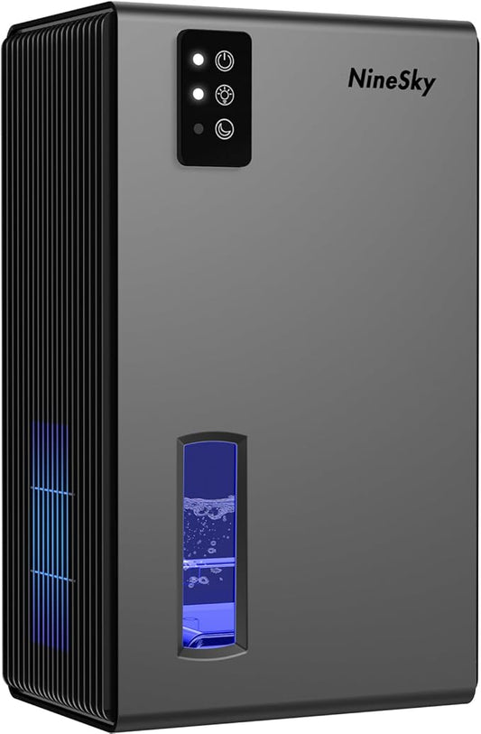 NineSky Dehumidifier for Home, 95 OZ Water Tank, (1000 sq.ft) Dehumidifiers for Bathroom Bedroom Basement with Auto Shut Off,7 Colors LED Light (Gray)