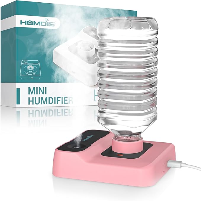 Portable Humidifiers for Travel, Small Mini Humidifier with Auto Shut-Off, Nightlight and Storage Bag for Hotel, Bedroom or Office, Plant Humidifier Indoor, Pink