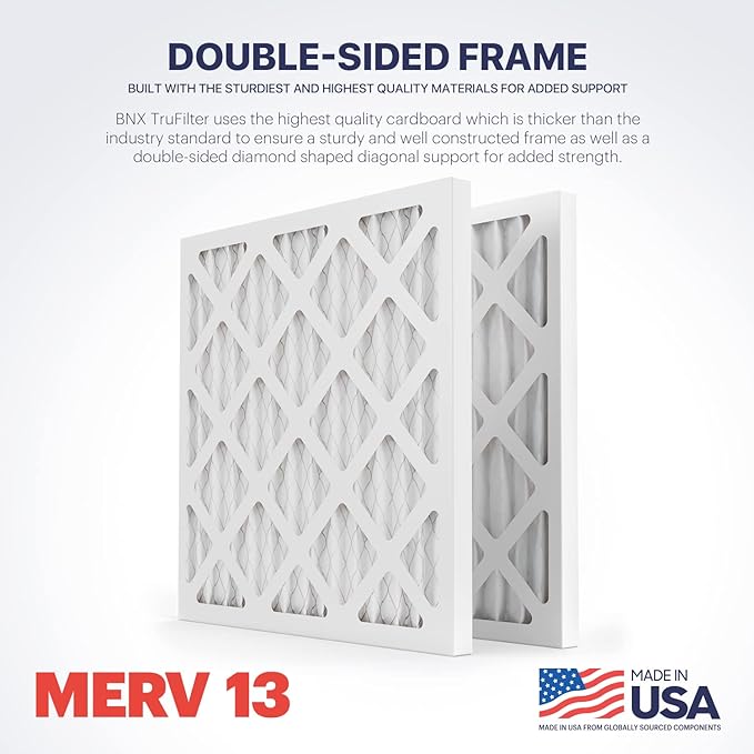 BNX TruFilter 14x14x1 Air Filter MERV 13 (4-Pack) - MADE IN USA - Electrostatic Pleated Air Conditioner HVAC AC Furnace Filters for Allergies, Pollen, Mold, Bacteria, Smoke, Allergen, MPR 1900 FPR 10