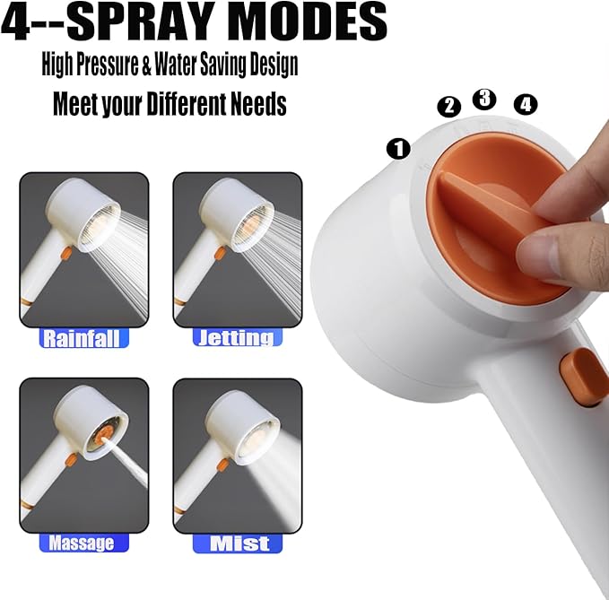 High Pressure Shower Head with Handheld,Shower Head with Filter with Pause Switch Water Saving Filter Showerhead, Showerhead Set with Hose, Bracket and Cotton Filter, Make Bathing Healthier (white)