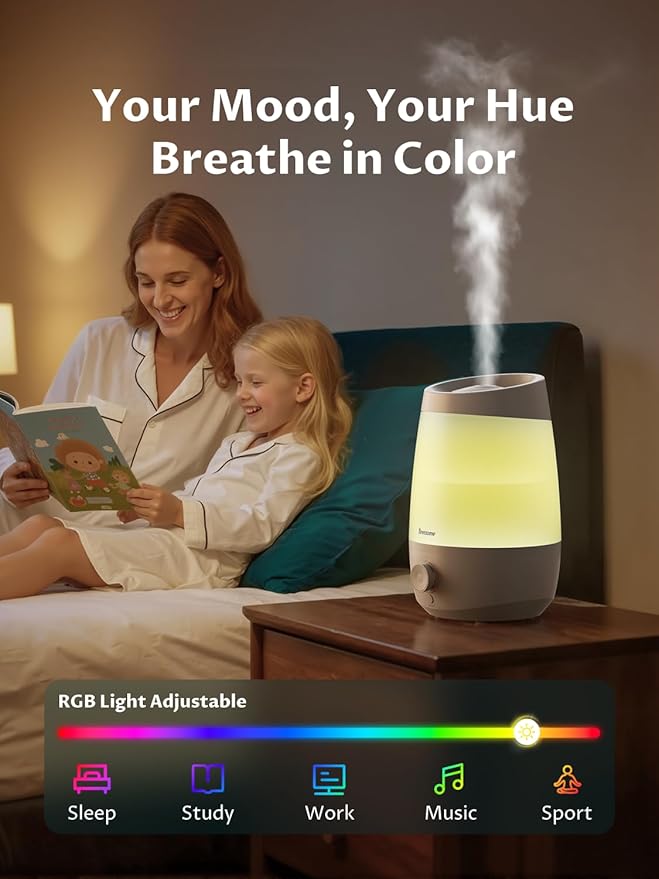 BREEZOME Humidifiers for Bedroom, 2.5L Humidifiers for home, 250ml/h Mist Output, 25hrs Essential Oil Diffuser, Auto Shut-Off, 25dB Ultra-Quiet Operation for Nurseries and Indoor Plants, White