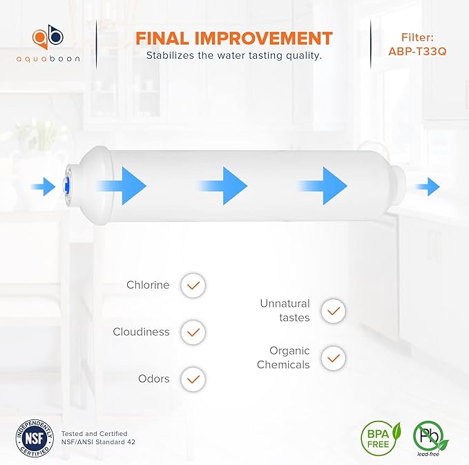 Aquaboon Premium Inline Post/Carbon Polishing Water Filter Catridge for Reverse Osmosis System Standard Size (Quick Connect Fiting) RO Water Filter Replacement Compatible with ICF-10 25-Pack