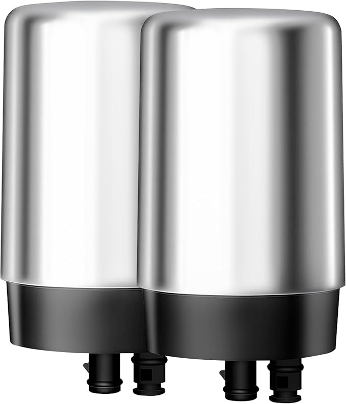 AQUA CREST Faucet Water Filter, Replacement for Brita® Filter, Brita® 36311 On Tap Water Filtration System, FR-200, FF-100, 100 Gallons, Chrome (2 Packs)