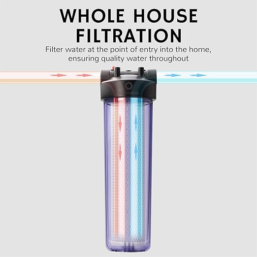 Airthereal Whole House Water Filter Housing, 20" x 4.5" Sediment Carbon Cartridge Universal Housing, Pre-Filtration System for Well and City Water, 3/4" NPT Port Clear Housing Include 1-Pack PP Filter