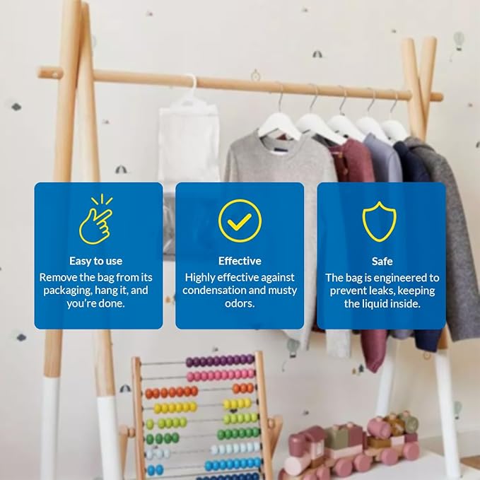 HUMYDRY® - 18 Pack of Hanging Dehumidifier Bags - Moisture Absorbers - 15.9 oz - 6 boxes, each with 3 bags - Prevents moisture - Unscented - For spaces up to 200 sq. ft.