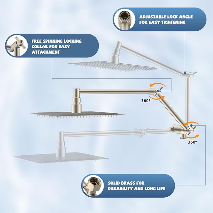 iFealClear Metal Rain Filtered Shower Head, 10” High Pressure Rainfall Shower Head with Handheld Spray, 10-Mode Handheld Power Wash, 16" Adjustable Extension Arm, 2 Pack Shower Filters, Brushed Nickel