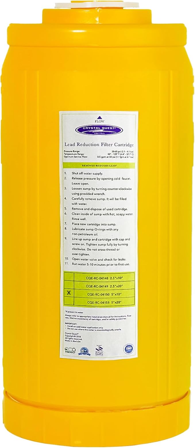 Crystal Quest Lead Water Filter Cartridge – Advanced Lead & Cyst Filtration, Durable PP Build, Steady Flow, Easy Installation, Long-Lasting Use, Fit for Crystal Quest Systems - 4-5/8" x 9-3/4"