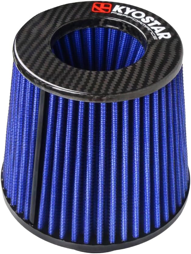 Kyostar 3 Inch 76mm Cold Air Intake Filter Cone Universal Carbon Fiber Replacement High Flow Dry Air Filter Black