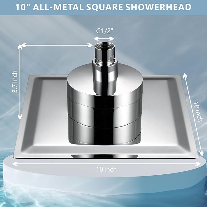 High Pressure Rain Shower Head with Filtered - 10" All Metal Square Showerhead Filter for Remove Chlorine and Harmful Substances, Chrome