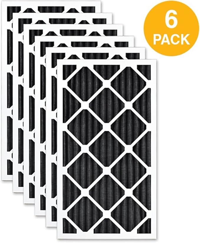 AIRx Filters ODOR 14x25x1 MERV 8 Carbon Pleated Air Filter - Made in the USA - Box of 6 Compatible with replacement for