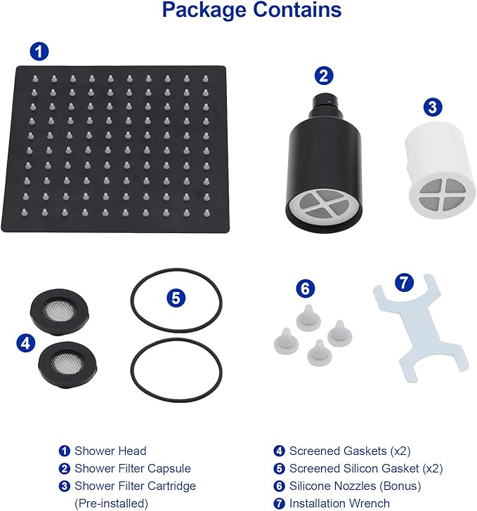 Dcolora Filtered Rain Shower Head – 10 Inch Matte Black 304 Stainless Steel with 16-Stage Water Filter, Nano Titanium Coating, Improves Skin & Hair – Filter Cartridge Included (Black, 10 Inch)