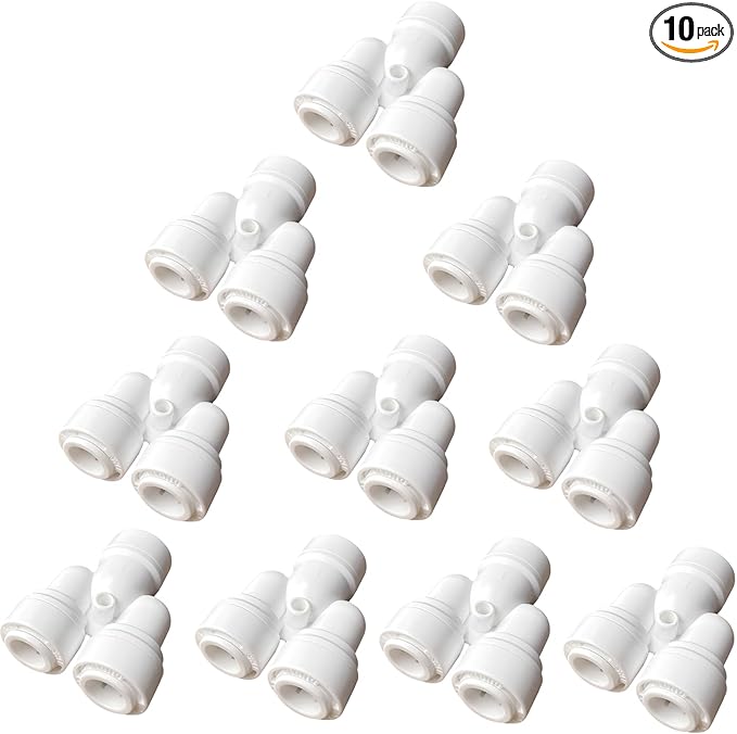 10pcs RO Fittings Y Type 3/8 inch Tubing OD Use Two Way Water Line Splitter Quick Connect Tube Fittings Push to Connect Plastic Connectors for Water Filtration System