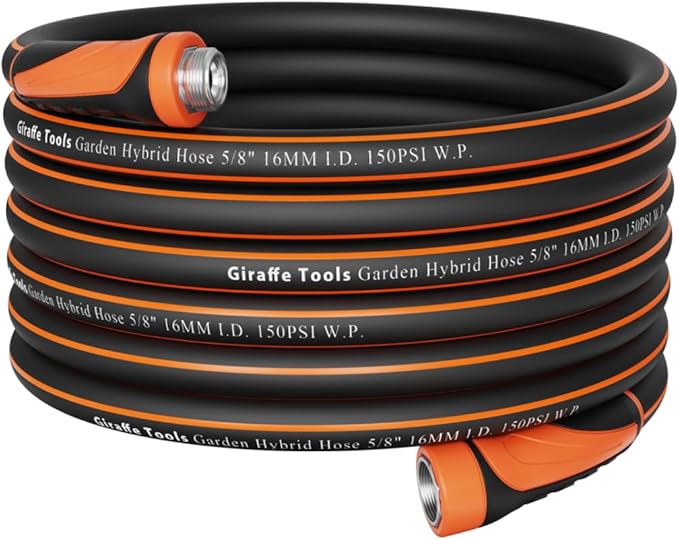 Giraffe Tools Garden Hose 75ft x 5/8", Water Hose Heavy Duty, Flexible, Lightweight Hybrid Hose with Swivel Handle, Male to Female Fittings, Burst 600 PSI