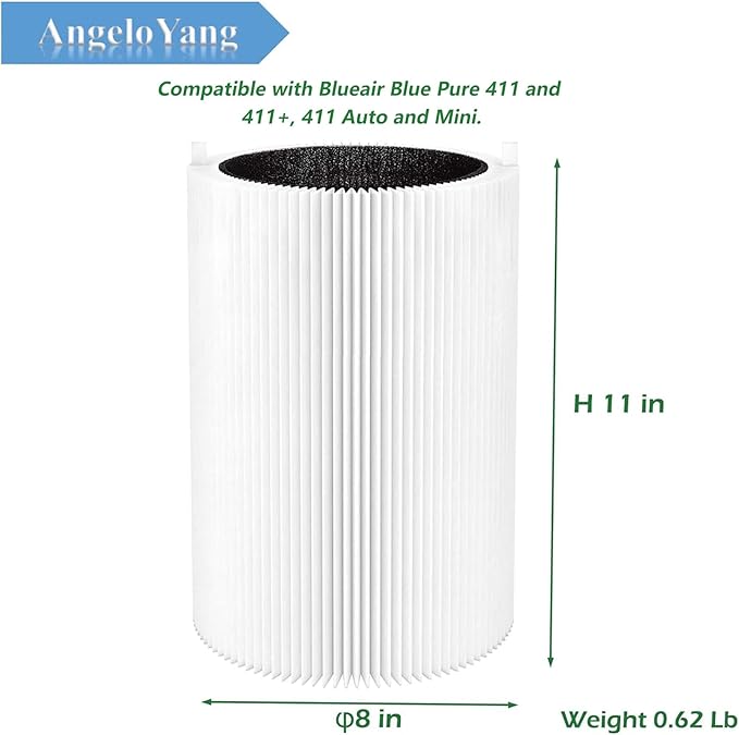 3 Pack Blue Pure 411 Filter Replacement Compatible with Blueair Blue Pure 411 Genuine, 411+, 411 Auto and MINI Air Purifiers, Package Include the 3 Particle and 3 Activated Carbon Filter