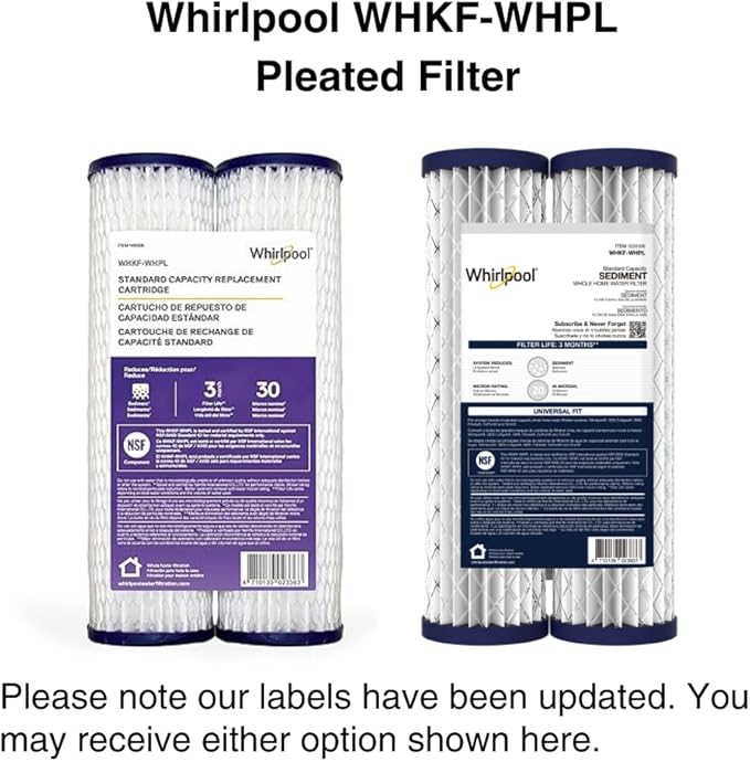 Whirlpool 2.5"x10" Sediment Water Filter Replacement Cartridge WHKF_WHPL, NSF Certified 30-Micron Rating Protects Home Appliances, Fits Whole House Filtration Housings WHKF-DWHV and WHKF-DWH, 2-Pack