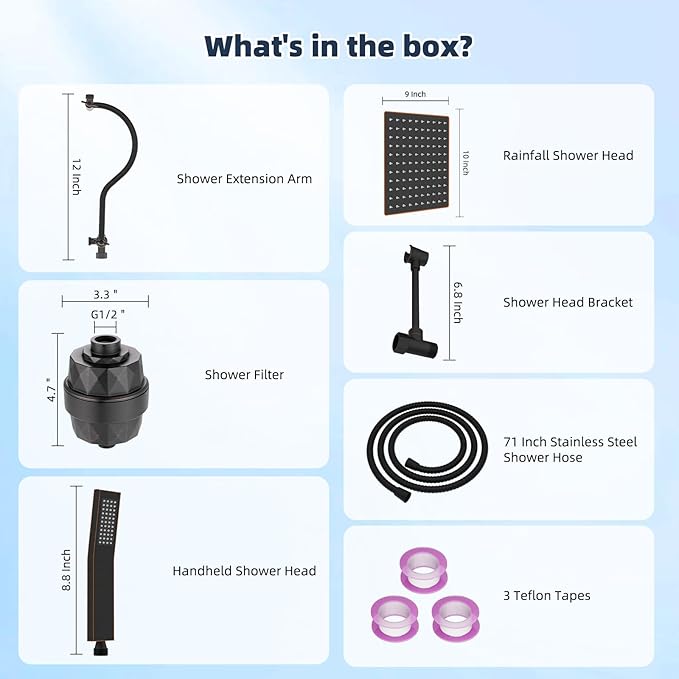 Hibbent Metal 10'' Filtered Rainfall Shower Head Combo, High Pressure Handheld Shower Wand, 12'' Adjustable Extension Arm, 20 Stage Shower Filter, 71'' Hose, Shower Head Holders, Oil Rubbed Bronze