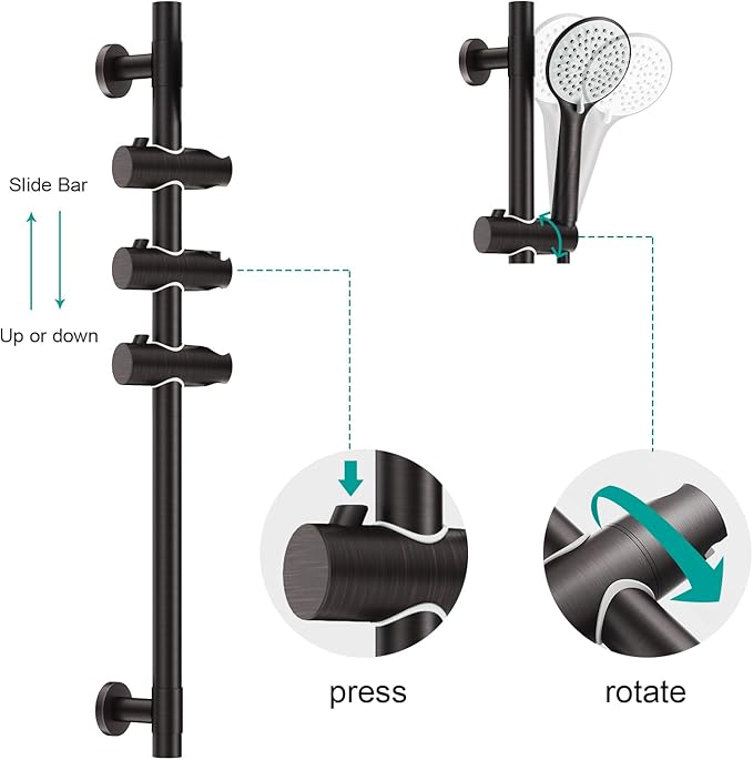 Shower Slide Bar Handheld Shower Head with Hose, 5-Function Hand Shower with Wall Mount，shower slide bar,adjustable height shower head (A-round, ORB)