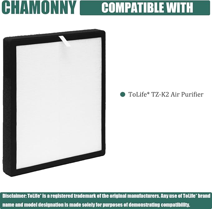 TZ-K2 Filter Replacement, Compatible with ToLife TZ-K2 Air Purifier, 3-in-1 H13 True HEPA Filter, Activated Carbon and Pre-filter, TZ-K2-A, 4 Pack