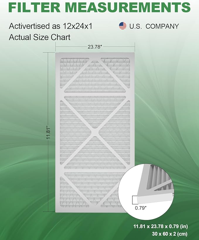 12x24x1 Air Filter 6 Pack, Durable MERV 8 Pleated Home HVAC AC Furnace Filters, Lightweight Compact Air Conditioner Filter Replacement