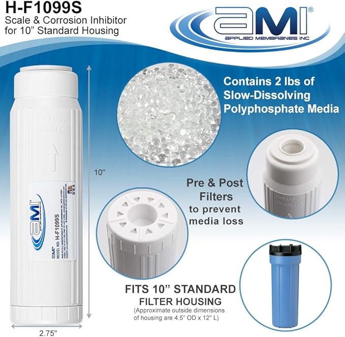 Scale and Corrosion Inhibitor | Polyphosphate Filter Cartridge Water Conditioner Prevents Scale Formation | Applied Membranes H-F1099S