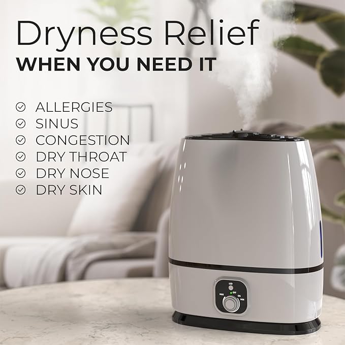 Everlasting Comfort Cool Mist Humidifiers for Bedroom 6L - Humidifier Large Room No-Filter, Quiet Air Humidifier for Plants, Allergies, Dry Skin, Congestion, 50 Hr Run Time