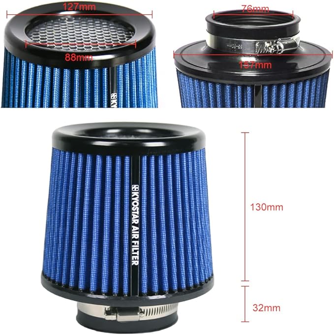 Kyostar 3 Inch 76mm Air Intake Cone Filter Replacement Quality Dry Air Filter Blue